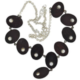 Vintage Sterling Silver Wood + Moonstone Link Necklace 16"