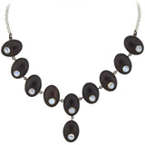Vintage Sterling Silver Wood + Moonstone Link Necklace 16"