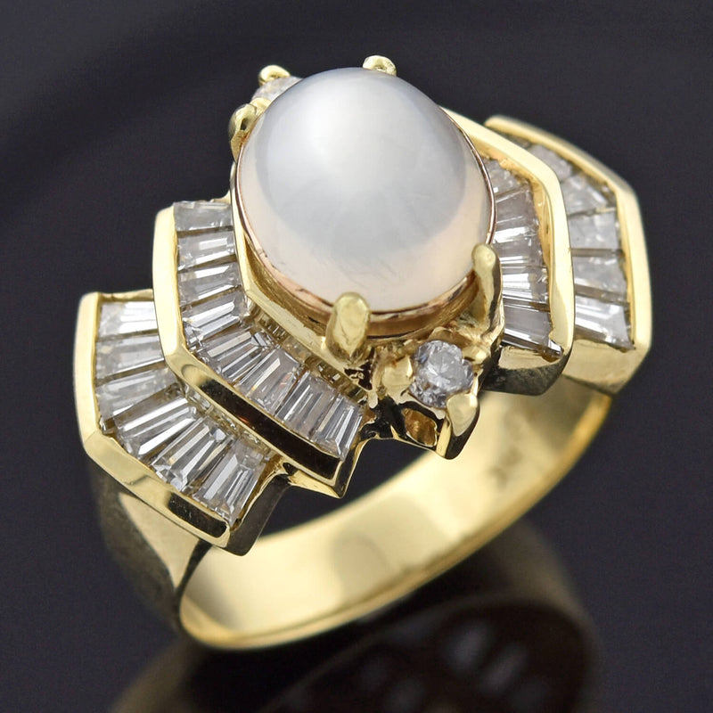 Vintage 14kt Moonstone + Diamond Ring 1.50ctw