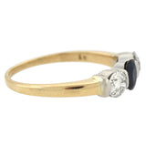 Vintage 14kt Sapphire + Diamond 3-Stone Ring