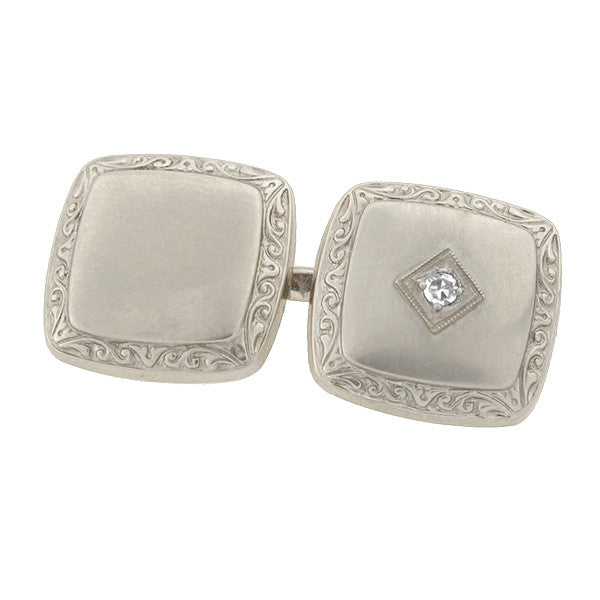 Art Deco 14kt White Gold & Diamond Cufflinks