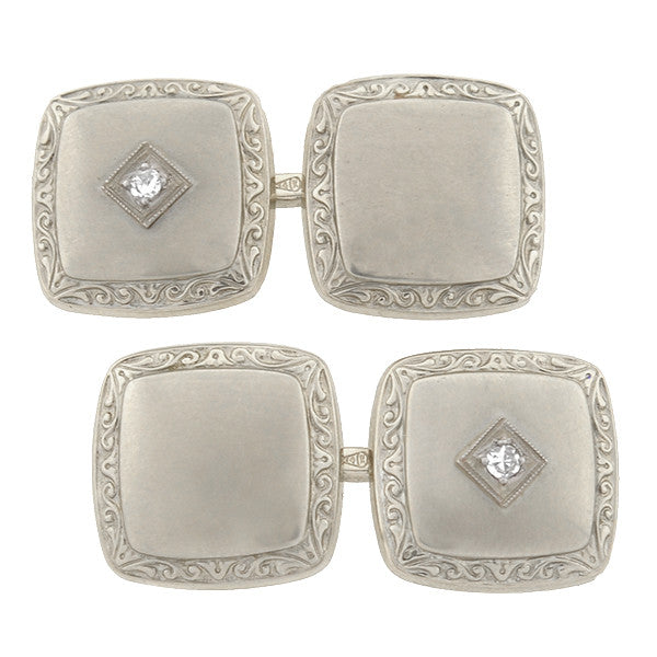 Art Deco 14kt White Gold & Diamond Cufflinks