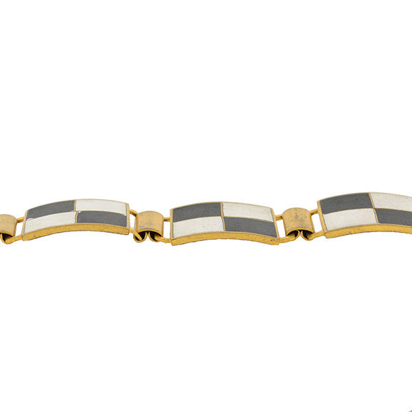 Vintage Signed Black & White Checkerboard Enamel Bracelet