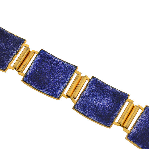 Vintage Signed Black & White Checkerboard Enamel Bracelet