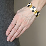 Vintage Signed Black & White Checkerboard Enamel Bracelet
