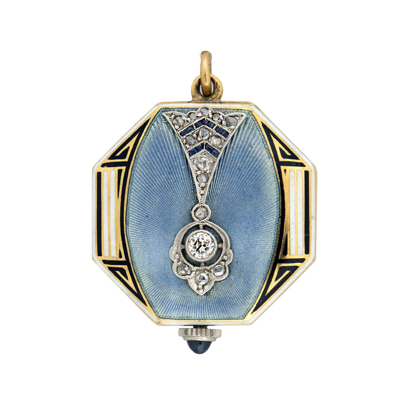 LECOULTRE Art Deco 18k Diamond Enameled Watch Pendant