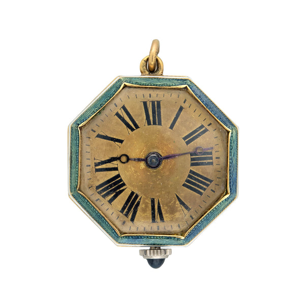 LECOULTRE Art Deco 18k Diamond Enameled Watch Pendant