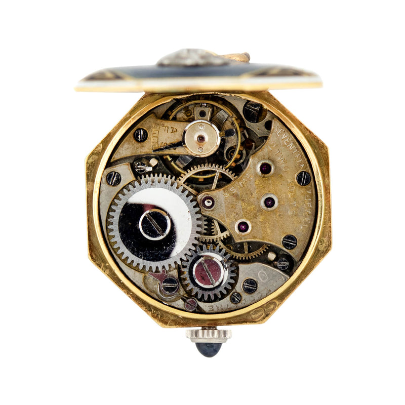 LeCoultre Art Deco 18K Diamond Enameled Watch Pendant by A. Brandt + Son