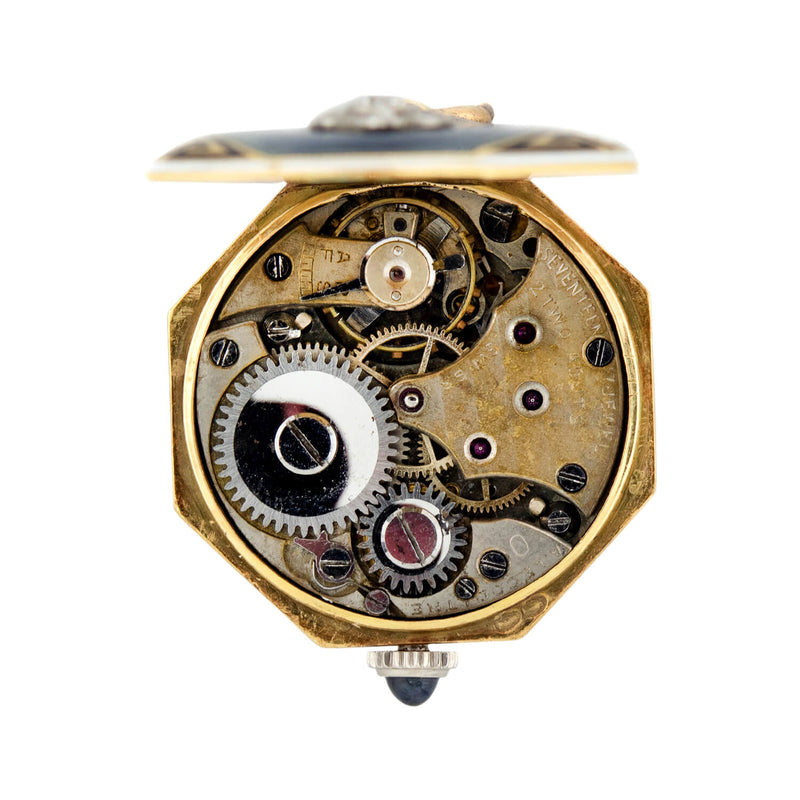 LECOULTRE Art Deco 18k Diamond Enameled Watch Pendant