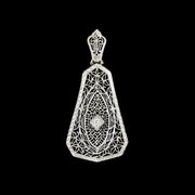 Art Deco Large 14kt Diamond Filigree Pendant