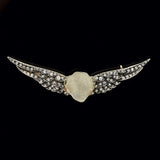 Victorian 14kt/Sterling Carved Art Glass & Diamond Winged Cherub Pin