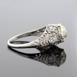 Art Deco Platinum + Old European Cut Diamond Floral Engagement Ring 1.91ctw