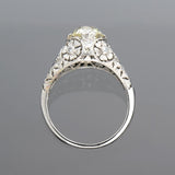 Art Deco Platinum + Old European Cut Diamond Floral Engagement Ring 1.91ctw