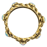 Retro 14kt Opal + Carved Floral Motif Band