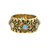 Retro 14kt Opal + Carved Floral Motif Band