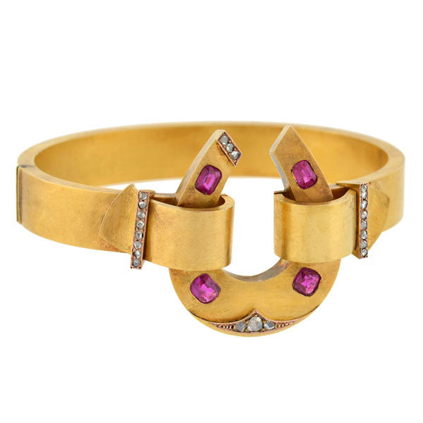 Victorian 18kt Natural Ruby & Diamond Horseshoe Bracelet