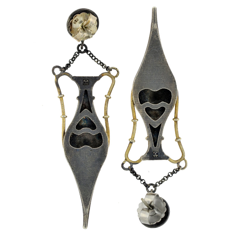 Art Deco Long Sterling Silver Gilt Urn Earrings