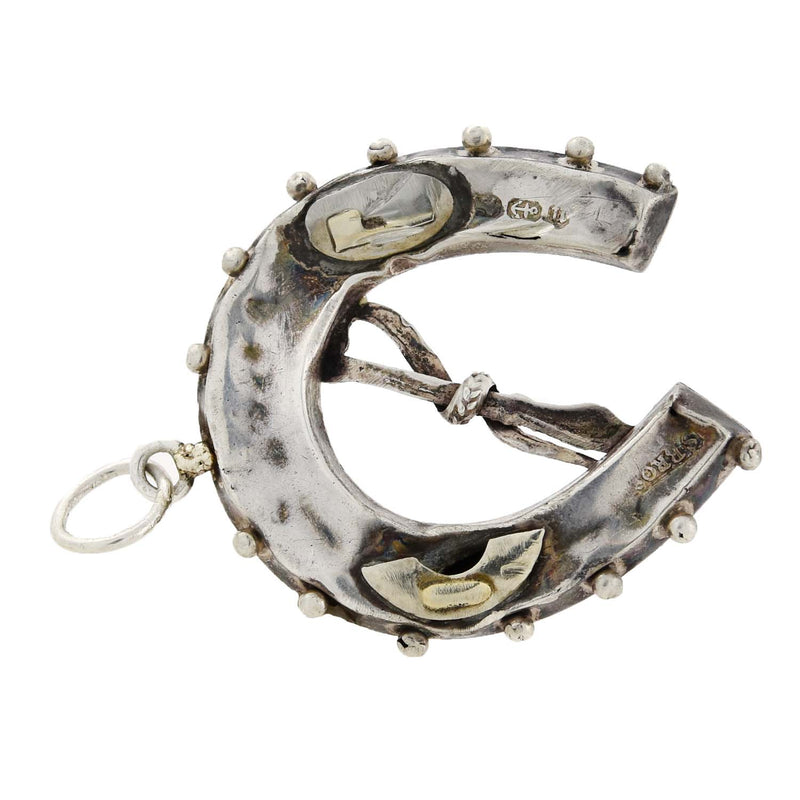 Victorian Sterling Horseshoe + Riding Crop "SOUVENIR" Pendant