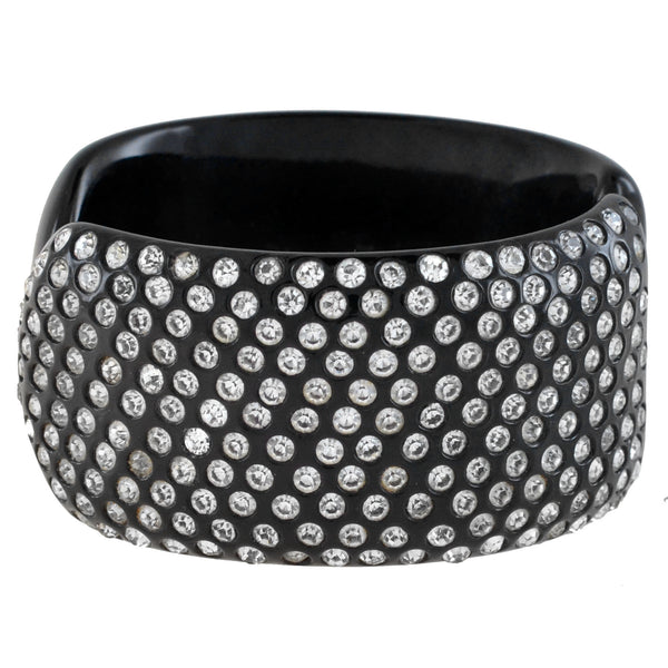 Retro Black Bakelite Rhinestone Clamper Bracelet