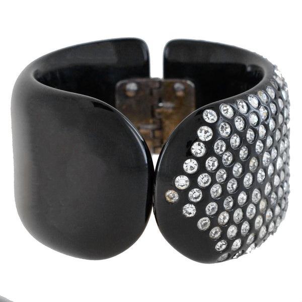 Retro Black Bakelite Rhinestone Clamper Bracelet