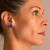 Vintage 18kt Carved Amethyst + Diamond Flower Bouquet Screw Back Stud Earrings