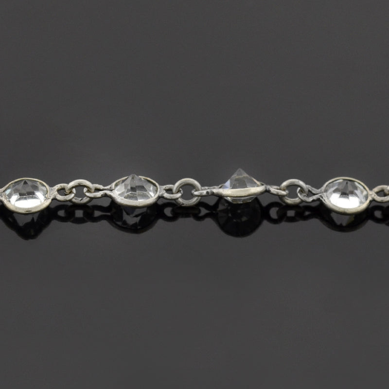 Art Deco Silver + French Paste Chain Necklace 62"