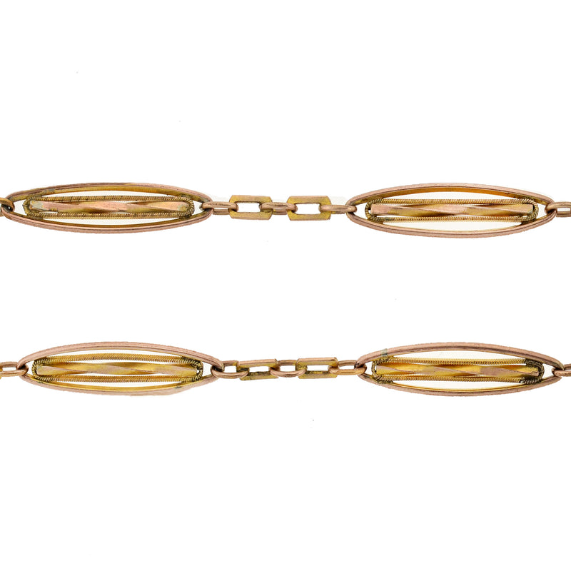 Art Nouveau Long Gold-Filled Twisted Link Muff Chain w/ Watch Swivel Clasp 45.5"
