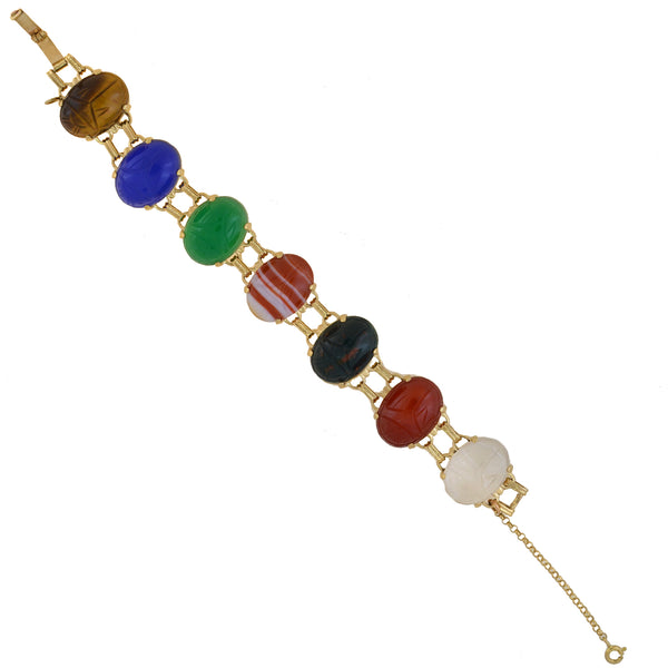Vintage 14kt Multi-Stone Scarab Beetle Link Bracelet