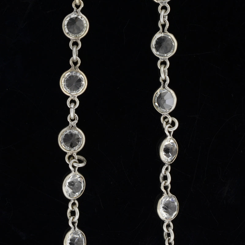 Art Deco Silver + French Paste Chain Necklace 62"