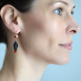 Vintage 10kt Faux Coral + Carved Wood Resin Blackamoor Earrings