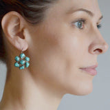 Art Deco Chinese Sterling + Turquoise Cluster Earrings