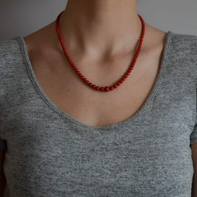 Edwardian Platinum/14kt Natural Oxblood Coral Bead Necklace 18.5"