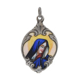 Victorian Sterling Hand Painted Enamel Virgin Mary Pendant