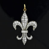 Victorian Russian Large Sterling/18kt Diamond Fleur De Lys Pin/Pendant 2.20ctw