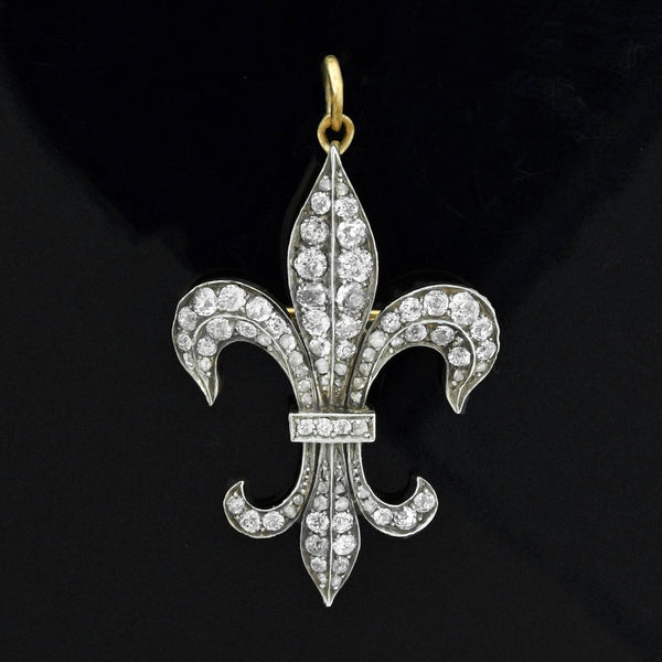 Victorian Russian Large Sterling/18kt Diamond Fleur De Lys Pin/Pendant 2.20ctw