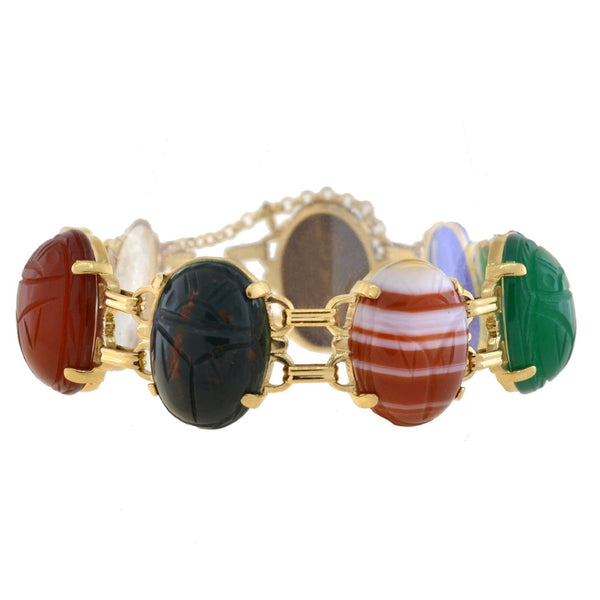 Vintage 14kt Multi-Stone Scarab Beetle Link Bracelet