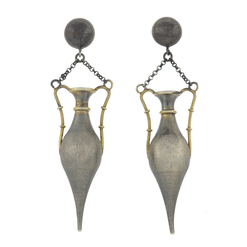 Art Deco Long Sterling Silver Gilt Urn Earrings