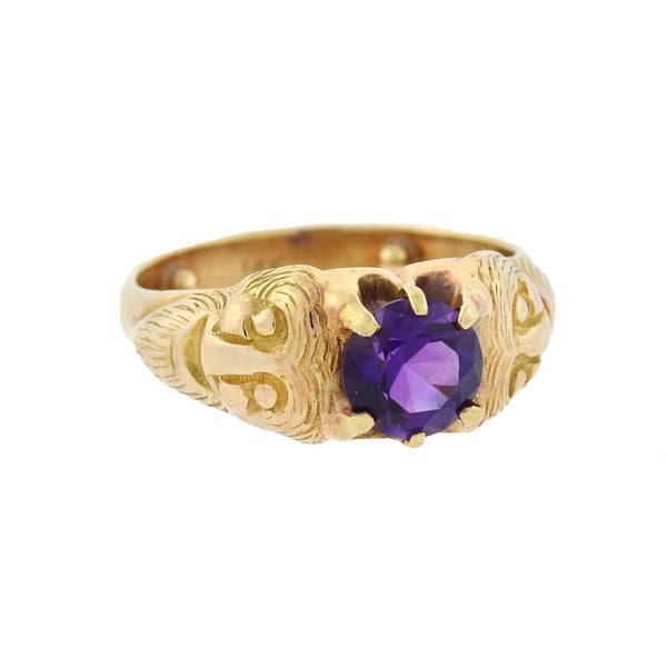 Art Nouveau 14kt Amethyst Smiling Devil Figural Ring