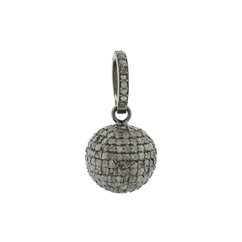 Estate Sterling Pavé Diamond Ball Pendant/Charm