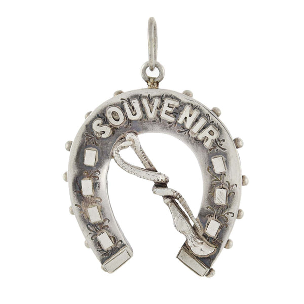 Victorian Sterling Horseshoe + Riding Crop "SOUVENIR" Pendant