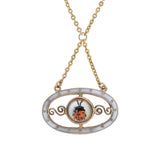Victorian 9kt Essex Crystal + Enameled Ladybug Pendant Necklace 17.5"