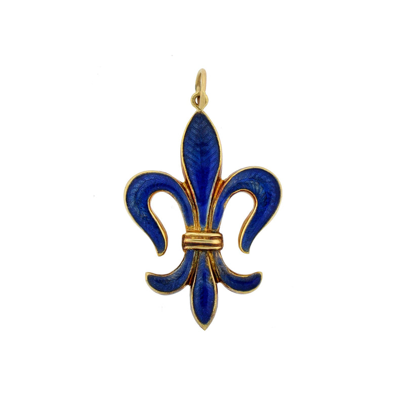 Late Victorian 14kt Blue Enamel "Fleur-de-Lys" Pendant