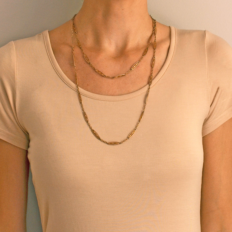 Art Nouveau Long Gold-Filled Twisted Link Muff Chain w/ Watch Swivel Clasp 45.5"