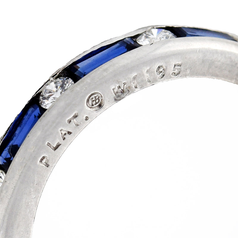 OSCAR HEYMAN Estate Platinum Sapphire Baguette + Diamond Eternity Band