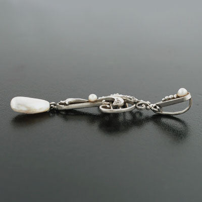 KREMENTZ Art Nouveau Platinum, Diamond + Pearl Lavalier Pendant
