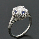 Art Deco 18kt Diamond & Sapphire Engage Ring .10ct