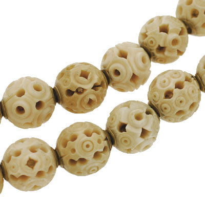 Late Victorian Hand Carved Bone Bead Necklace