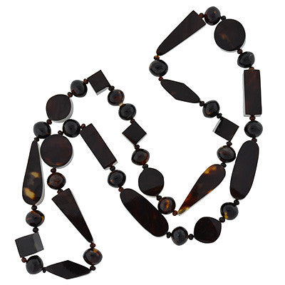 Victorian Tortoise Shell Long Beaded Necklace