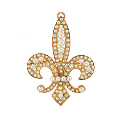 Victorian 14kt Natural Pearl Fleur de Lys Pin/Pendant