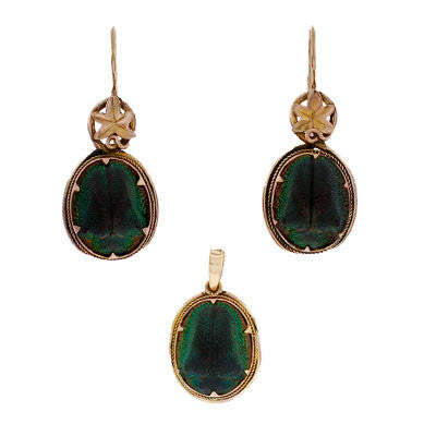 Victorian 14kt Scarab Bug Earring & Pendant Set